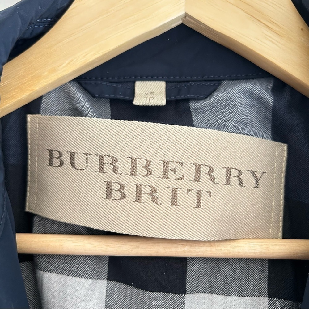 Burberry Brit Navy Hooded Short Trench Coat sz XS - Picture 2 of 9
